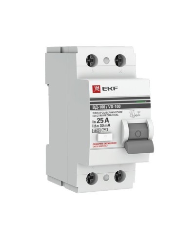 УЗО ВД-100 2P 25А 30мА тип AC эл-мех  PROxima (elcb-2-25-30-em-pro). Выключатель дифференциального тока (УЗО). EKF в Волгограде