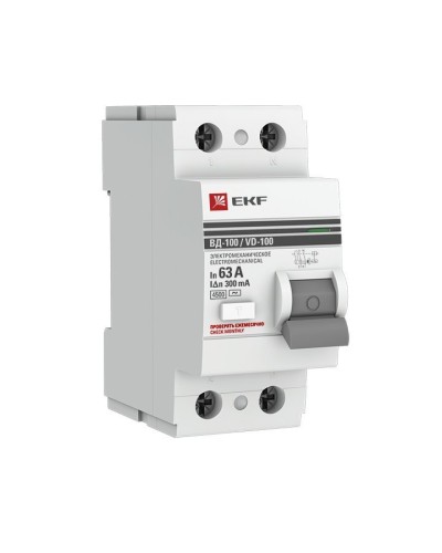 УЗО ВД-100 2P 63А 300мА тип AC эл-мех  PROxima (elcb-2-63-300-em-pro). Выключатель дифференциального тока (УЗО). EKF в Волгограде