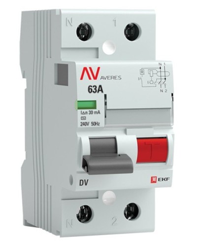 DV 2P 63А/ 30мА (AC)  AVERES (rccb-2-63-30-ac-av). Выключатели дифференциального тока (УЗО). EKF в Волгограде