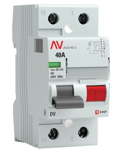DV 2P 40А/ 30мА (AC)  AVERES (rccb-2-40-30-ac-av). Выключатели дифференциального тока (УЗО). EKF в Волгограде