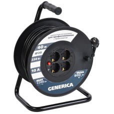 УК40 4 места 2P+PE, 40м GENERICA (WKP10-10-04-40-G). Удлинитель на катушке с термозащитой, 3х1,0кв.мм. IEK