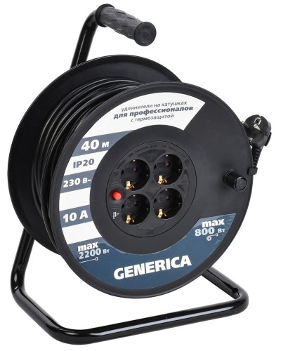 УК40 4 места 2P+PE, 40м GENERICA (WKP10-10-04-40-G). Удлинитель на катушке с термозащитой, 3х1,0кв.мм. IEK в Волгограде