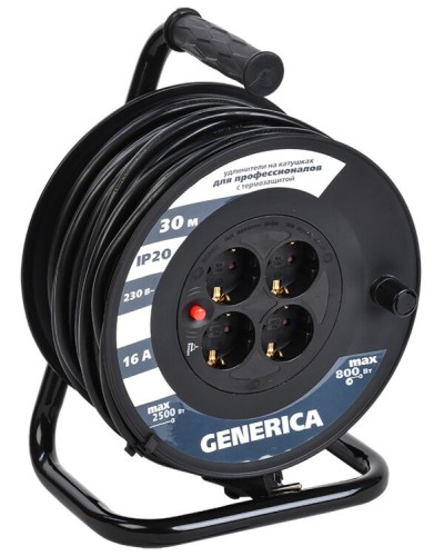 УК20 4 места 2P+PE, 20м GENERICA (WKP20-16-04-20-G). Удлинитель на катушке с термозащитой, 3х1,5кв.мм. IEK в Волгограде