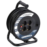 УК30 4 места 2P+PE, 30м GENERICA (WKP20-16-04-30-G). Удлинитель на катушке с термозащитой, 3х1,5кв.мм. IEK