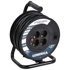 УК30 4 места 2P+PE, 30м GENERICA (WKP20-16-04-30-G). Удлинитель на катушке с термозащитой, 3х1,5кв.мм. IEK