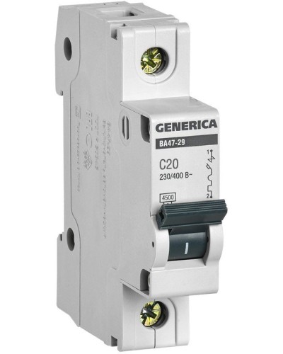 GENERICA ВА47-29 1P C 20А 4,5кА (MVA25-1-020-C). Автоматический выключатель. IEK в Волгограде