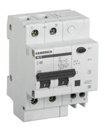 GENERICA АД12 2Р 40А 30мА (MAD15-2-040-C-030). Автоматический выключатель дифференциального тока. IEK в Волгограде