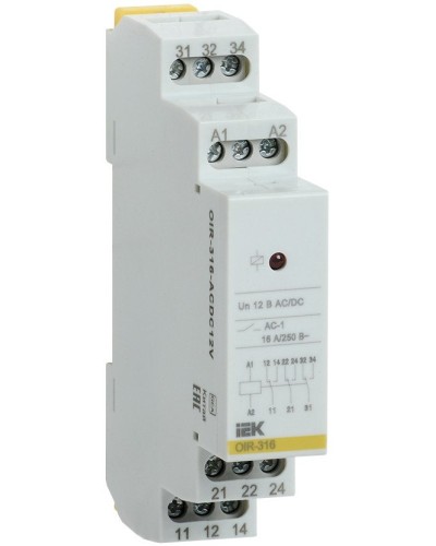Реле промежуточное модульное OIR 3 контакта 16А 12В AC/DC (OIR-316-ACDC12V). Реле промежуточное модульное. IEK в Волгограде