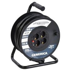 УК50 4 места 2P+PE, 50м GENERICA (WKP20-16-04-50-G). Удлинитель на катушке с термозащитой, 3х1,5кв.мм. IEK