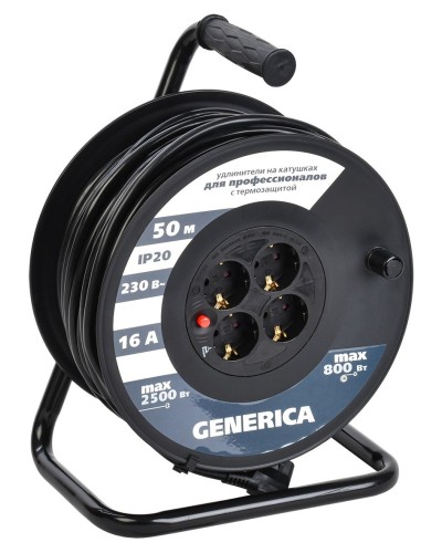 УК50 4 места 2P+PE, 50м GENERICA (WKP20-16-04-50-G). Удлинитель на катушке с термозащитой, 3х1,5кв.мм. IEK в Волгограде