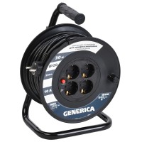 УК30 4 места 2P+PE, 30м GENERICA (WKP10-10-04-30-G). Удлинитель на катушке с термозащитой, 3х1,0кв.мм. IEK