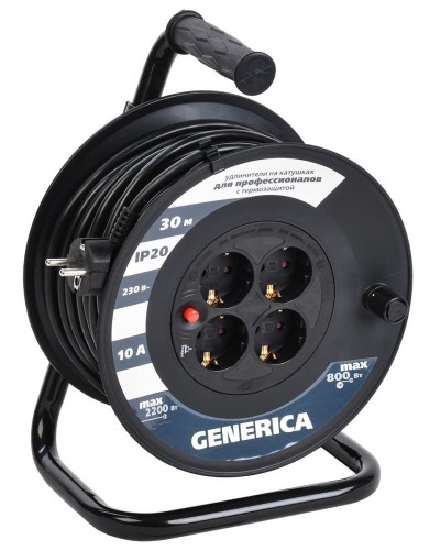 УК30 4 места 2P+PE, 30м GENERICA (WKP10-10-04-30-G). Удлинитель на катушке с термозащитой, 3х1,0кв.мм. IEK в Волгограде