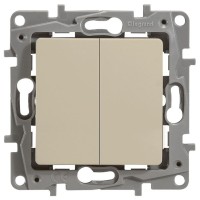 Выключатель двухклавишный 10AX-250В ETIKA, слоновая кость (672302). Выключатель. LegranD