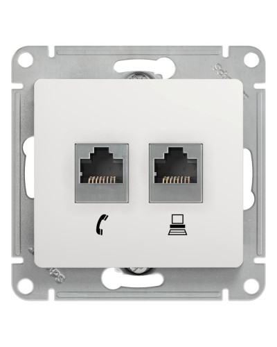 Glossa розетка RJ11+RJ45, 2-местная, кат. 5Е, скрытой установки, механизм, белый (GSL000185). Розетка компьютерная + телефонная. Systeme Electric в Волгограде