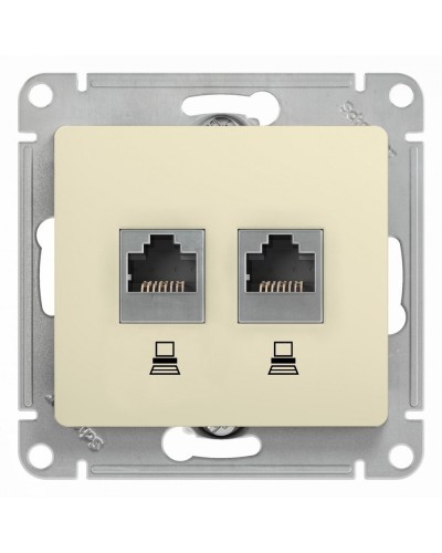 Glossa розетка RJ45+RJ45 2-местная, кат. 5Е, скрытой установки, механизм, бежевый (GSL000285KK). Розетка компьютерная. Systeme Electric в Волгограде