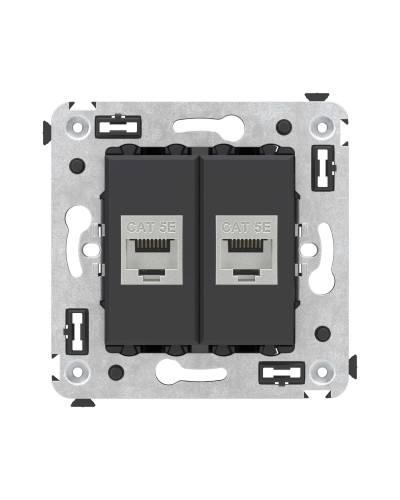 Розетка RJ-45 в стену, кат.6E, Avanti, двойная, черная матовая (4412764). Розетка компьютерная. ДКС в Волгограде