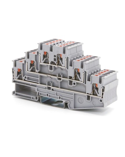 Клемма трехуровневая, зажим push-in, 2.5 кв.мм, серая (VPR-2.5-3L-GY). Клемма проходная, 6 точки подключения. ДКС в Волгограде