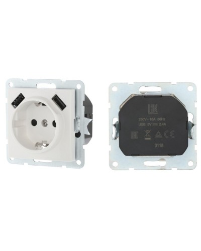 Розетка с з/к + 2xUSB разъема, 2А, белый LK60 (868004-1). Розетка. Экопласт в Волгограде