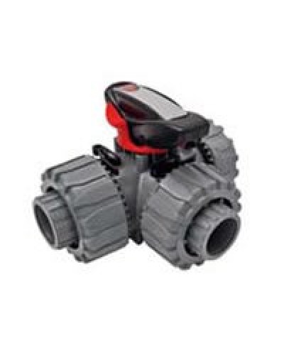Ecoplast Кран шаровой трехходовой ПВХ D25 (уплотнение TPV, остальное EPDM) с муфтовым окончанием (49448). Кран шаровой, с муфтовым окончанием. Экопласт в Волгограде